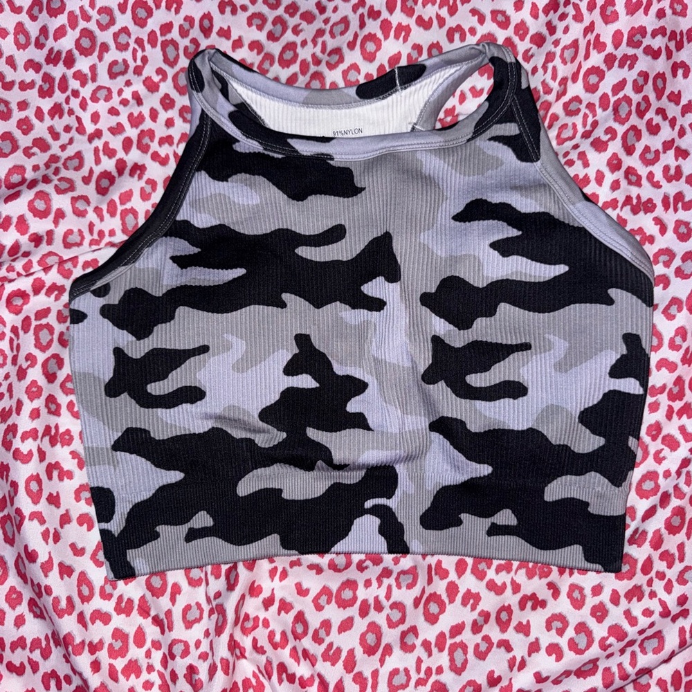 Amazon Black and Gray Camo Sports Bra